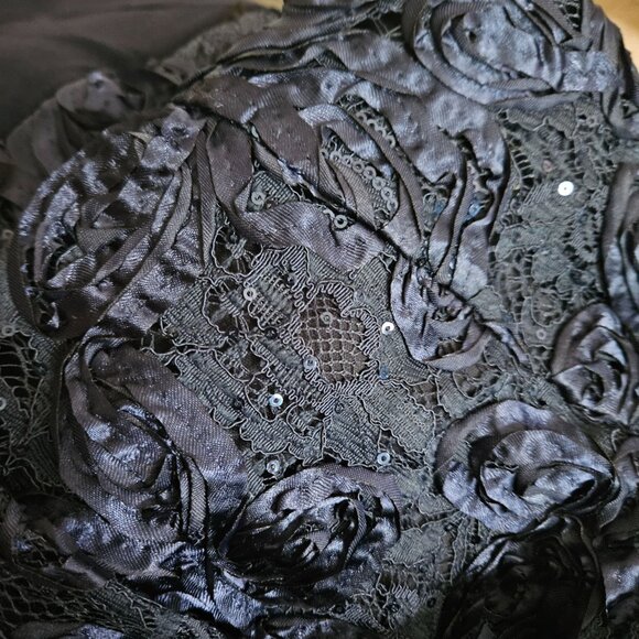 Alex Evenings Navy Tea-Length Soutache Sequined Dress Tie Belt Size 8 Party - Picture 9 of 11